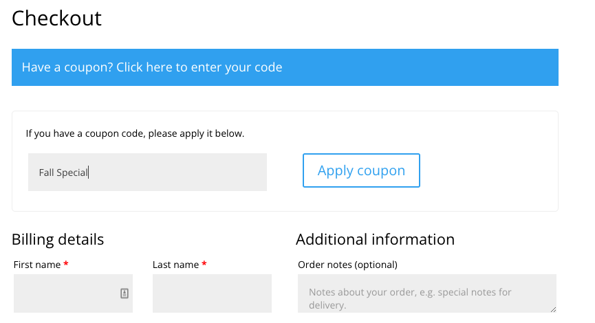 WooCommerce enter coupone code at checkout