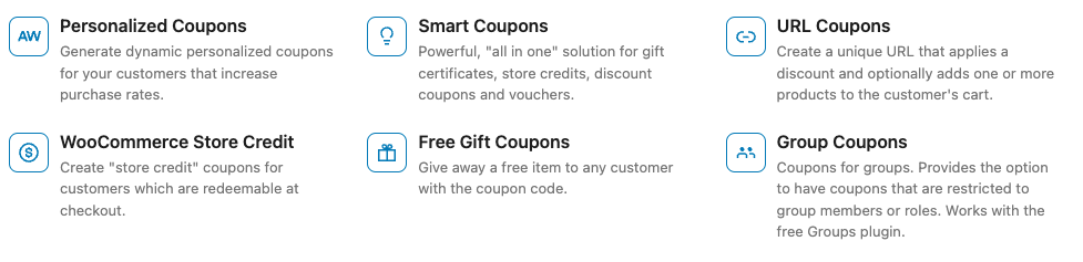 Different types of WooCommerce coupons